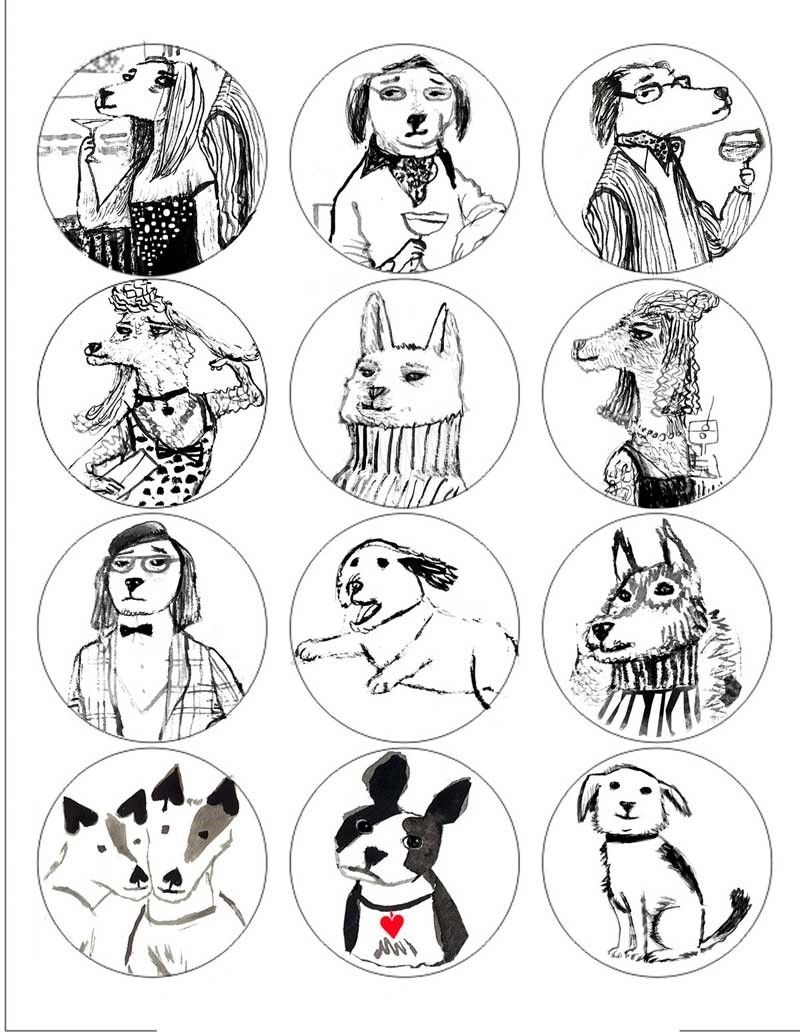 A grid of twelve illustrated dog and cat portraits — the kinds of pets Paw Prints NYC has cared for over the years